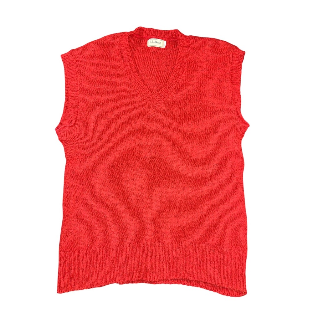 LL Bean Sweater Vest Mens Large Red Wool Blend V‎ Neck Knit Pullover Classic